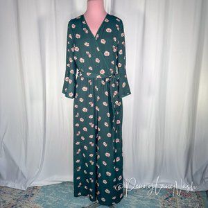 Lily Black Bell Sleeves Floral Wrap Jumpsuit Green
